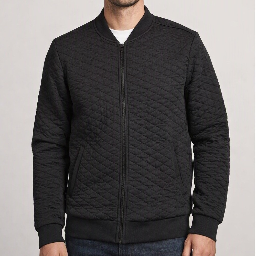 Topman Mens Black Diamond Quilted Bomber Jacket L Streetwear Layering Urban Tech